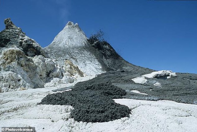 The Ol Doinyo Lengai volcano spews black or gray lava that turns white as it cools (photo)