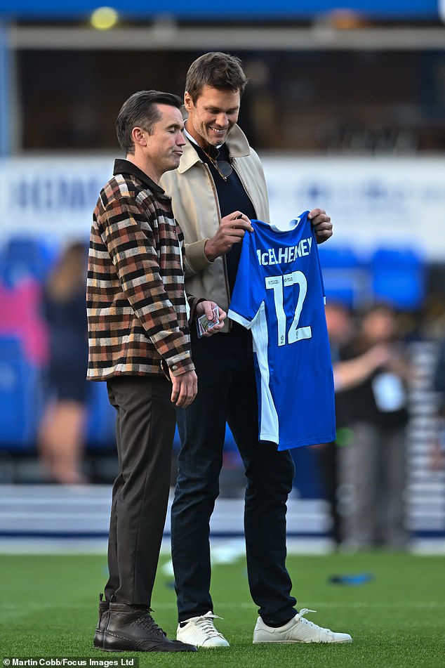 Brady presented the Hollywood star with a personalised Birmingham shirt before kick-off