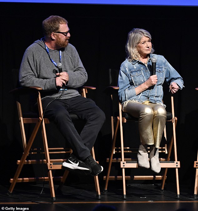 Stewart, right, attends the Telluride Film Festival in Telluride, Colorado, on September 1 with Martha director RJ Cutler, left, with whom she is not happy