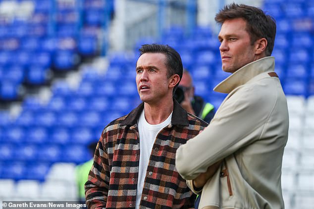 Tom Brady (right) and Rob McElhenney (left) were spotted having a deep conversation at St Mary's