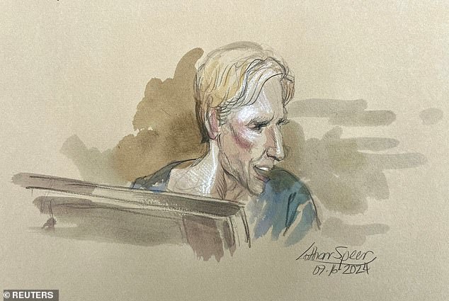 A sketch of a courtroom shows a slim Routh in a dark prison uniform