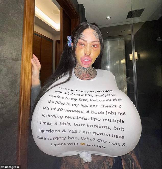 The star documents her extreme body modifications for thousands of fans on social media and OnlyFans