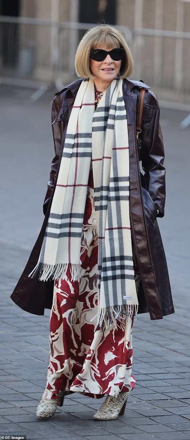 Vogue editor-in-chief Anna Wintour showed her support by swapping her Harris-Walz 2024 US election scarf for a Burberry scarf