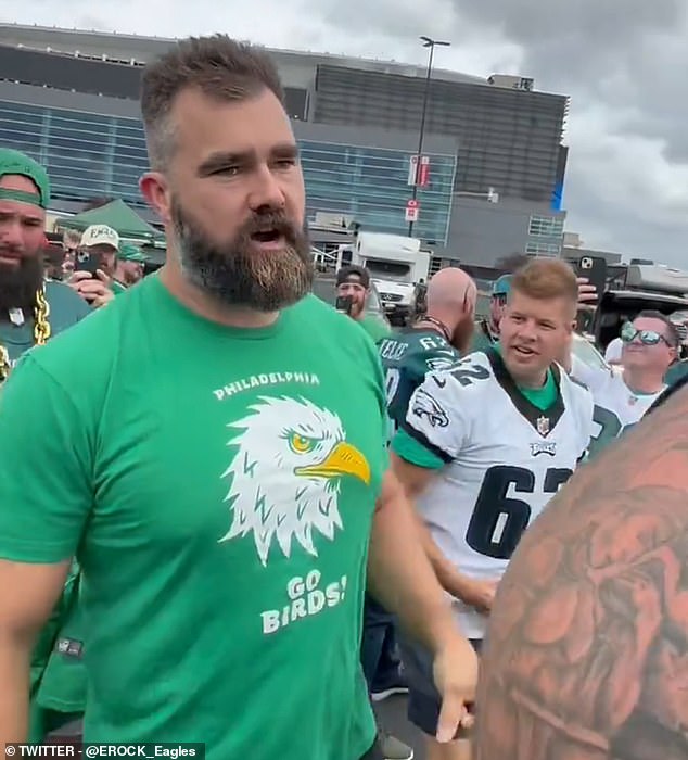 Kelce was previously spotted walking through a Philadelphia tailgate wearing an Eagles T-shirt