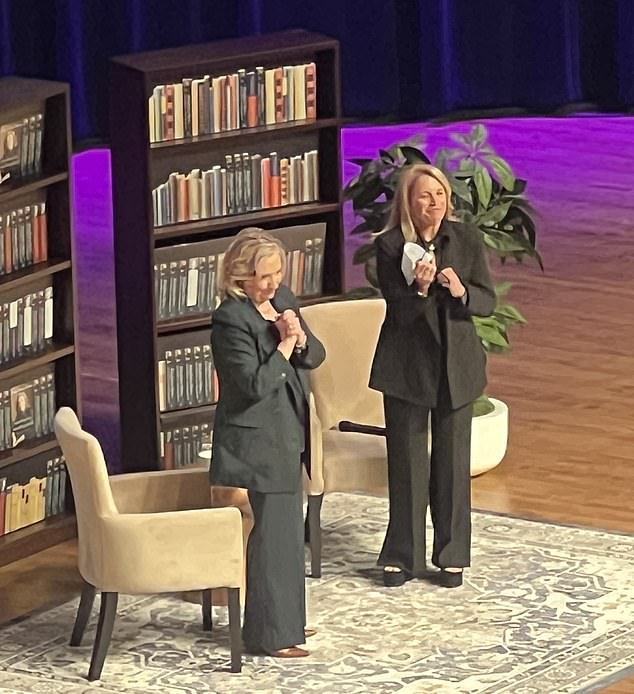 Hillary Clinton (left) and Katie Courick (right) stand at the end of the interview. Clinton expressed her anger that former President Donald Trump did not try to 