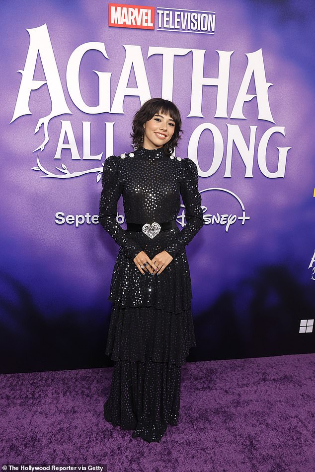 Marvel star Xochitl Gomez (Doctor Strange and the Multiverse of Madness) walks the red carpet at the Agatha All Along screening