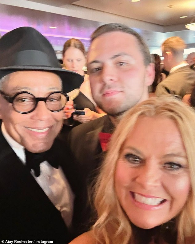 The former Biggest Loser presenter, 55, showed off her slimmed-down figure at the exclusive event and many fans were surprised to see the former Channel Ten presenter posing with A-list stars including Breaking Bad actor Giancarlo Esposito (left)