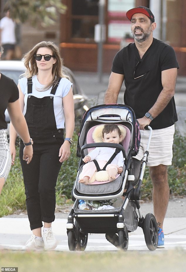 Goodes didn't know it at the time, but his stand would lead him to meet the love of his life, his wife Natalie Croker (pictured with their daughter Adelaide)