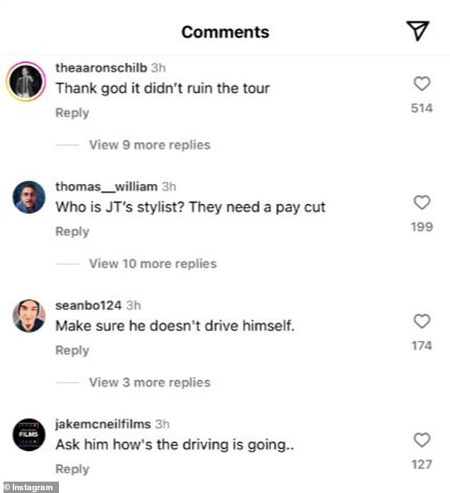 Others in the comments section of an Instagram post from the talk show mocked Timberlake for his arrest in the Hamptons earlier this year