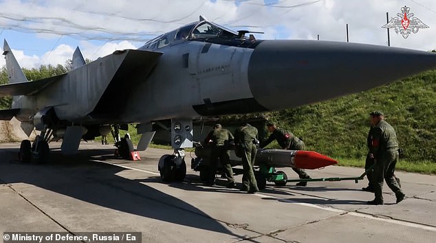 Russian Armed Forces conduct exercises with a MiG-31 aircraft and missiles