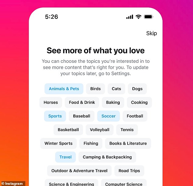 Teens will be given the ability to specifically select what content they want to see on their Explore and Recommended pages