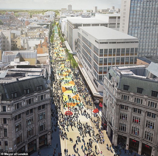 Mr Khan has also published an impression of what a pedestrian street in Oxford could look like