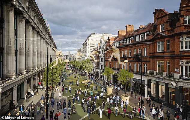 Another impression of a pedestrian area on Oxford Street, based on plans released in 2017