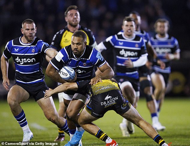 Ollie Lawrence (centre), Sam Underhill and Will Stuart are among the Bath contingent likely to receive 'enhanced EPS' contracts