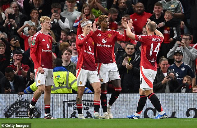 Rashford celebrates giving United an early lead after a solid start from the home side