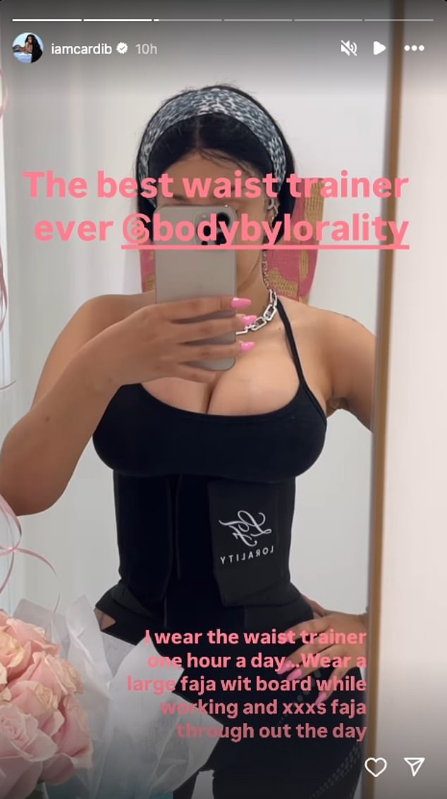 She also promoted wearing a waist trainer, sharing a clip of herself in a waist trainer and noting, 