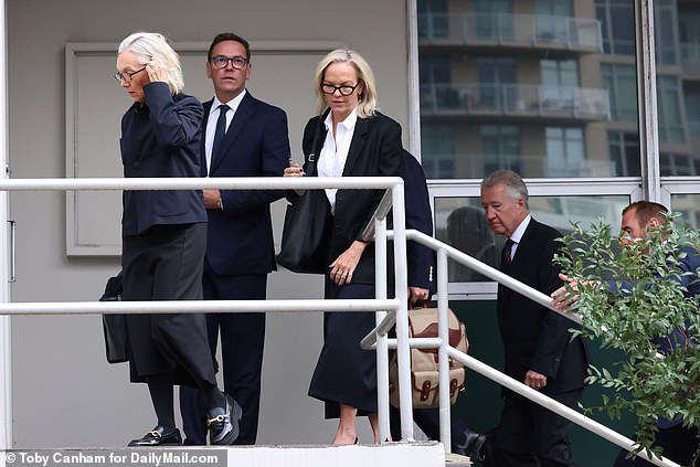 Prudence, 65, (left), James, 51, (centre) and Elizabeth, 55, (right) are facing off against Lachlan and their father for control of his media empire in the case, which is being heard in private.