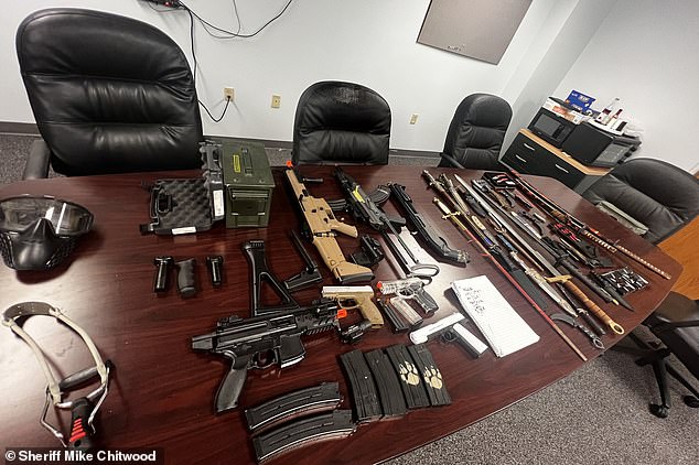 During a search of the suspect's room, authorities found replica assault rifles, samurai swords, throwing stars and knives that the 11-year-old boy showed to other classmates in a video call