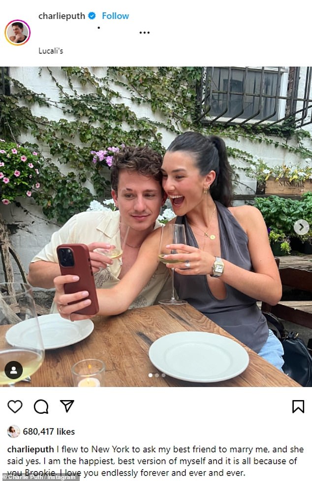 Puth revealed the couple's engagement last year on Instagram with great ecstasy