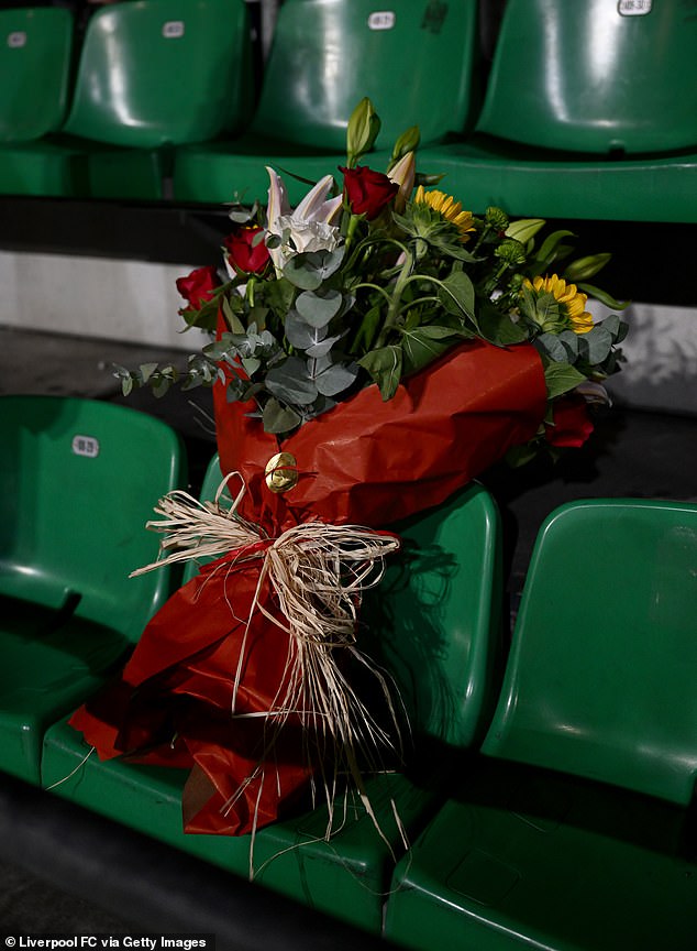 Pictured: The flowers laid by club representatives for Philip, who was described as a 'top man'