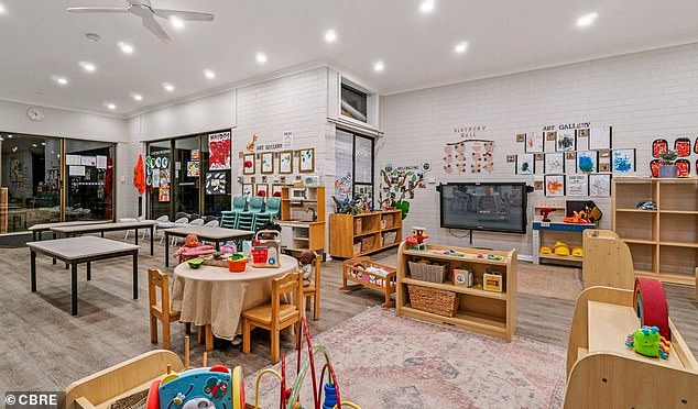 The list showed that tenants were not allowed to enter or leave and that no guests were allowed in the apartment, while the nursery school (pictured) is open from 7:45 am to 5:45 pm on weekdays.