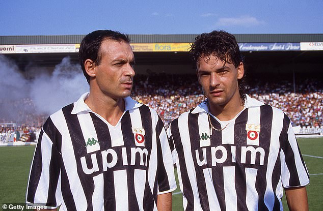 The striker (left) pictured with Roberto Baggio during a spell at Juventus