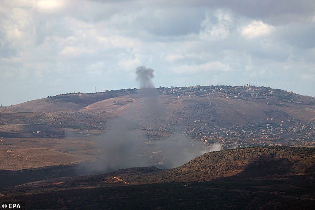 Smoke rises from an Israeli airstrike on the village of Blida in southern Lebanon, seen from an undisclosed location in the Upper Galilee, northern Israel, September 17