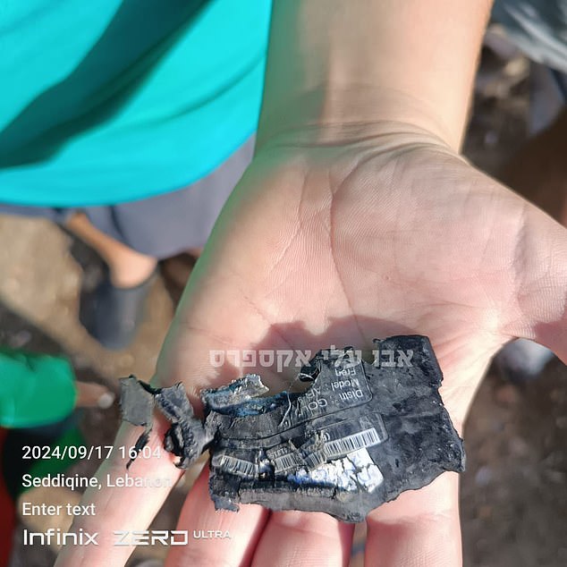 The remains of what is believed to be a pager carried by a Lebanese militant that was detonated earlier today