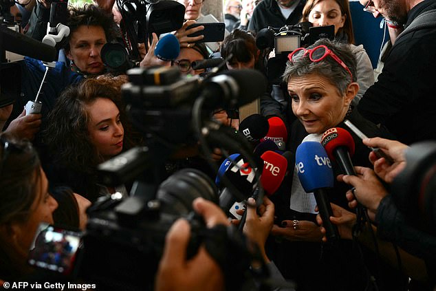 Beatrice Zavarro (R), lawyer for Dominique Pelicot, speaks to the press on Tuesday