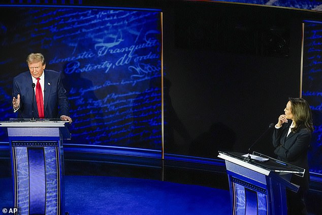 Republican presidential candidate former President Donald Trump and Democratic presidential candidate Vice President Kamala Harris participate in an ABC News presidential debate