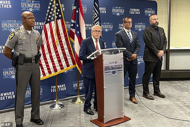 Ohio Governor Mike DeWine (R) speaks at a press conference at Springfield City Hall