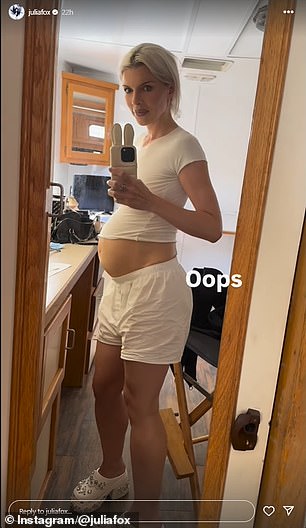 The 34-year-old Uncut Gems actress took to Instagram Stories to show off her baby bump while in a trailer on the set of an undisclosed upcoming project