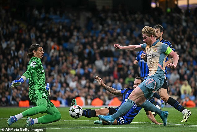 Kevin De Bruyne also forced a save from Sommer as City looked for a breakthrough in the first half