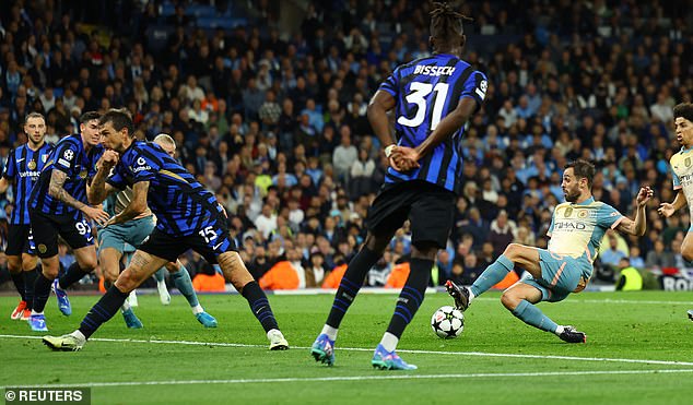 Bernardo Silva was unable to clear a low ball into the net before being substituted late in the match