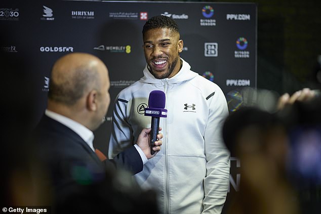 Duboi's opponent Anthony Joshua (pictured) spoke to the press as their fight approaches