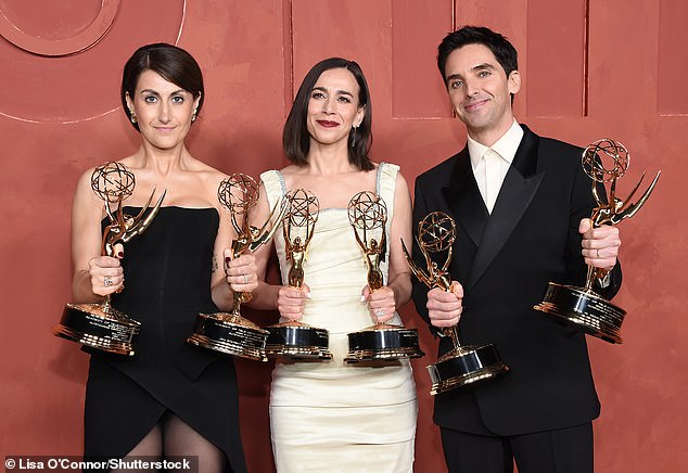 Showrunners/creators Aniello (center), Downs (right) and Statsky (left) were in the Emmys press room following the win, where Aniello gave The Wrap new details about Season 4