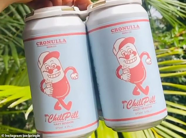 The photo shows designs he made for the beer company Cronulla Beer