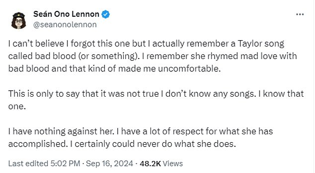 Lennon, 48, posted his thoughts on X, formerly known as Twitter