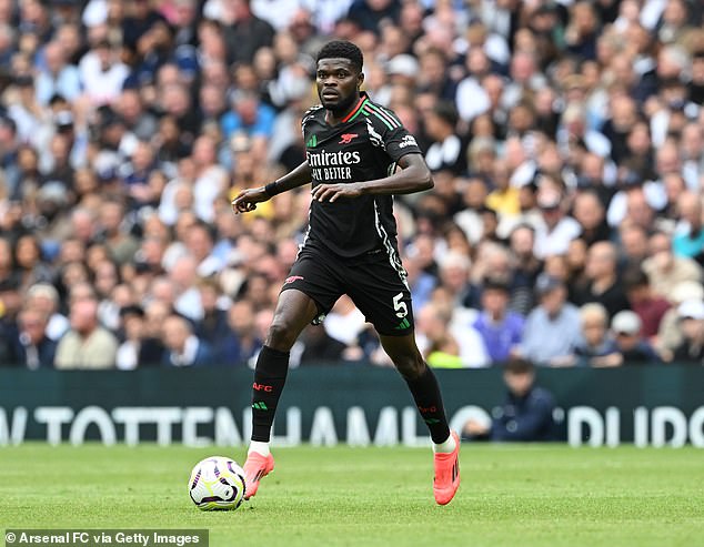 Outside they form a midfield of five, with Thomas Partey (pictured) as the deepest player.