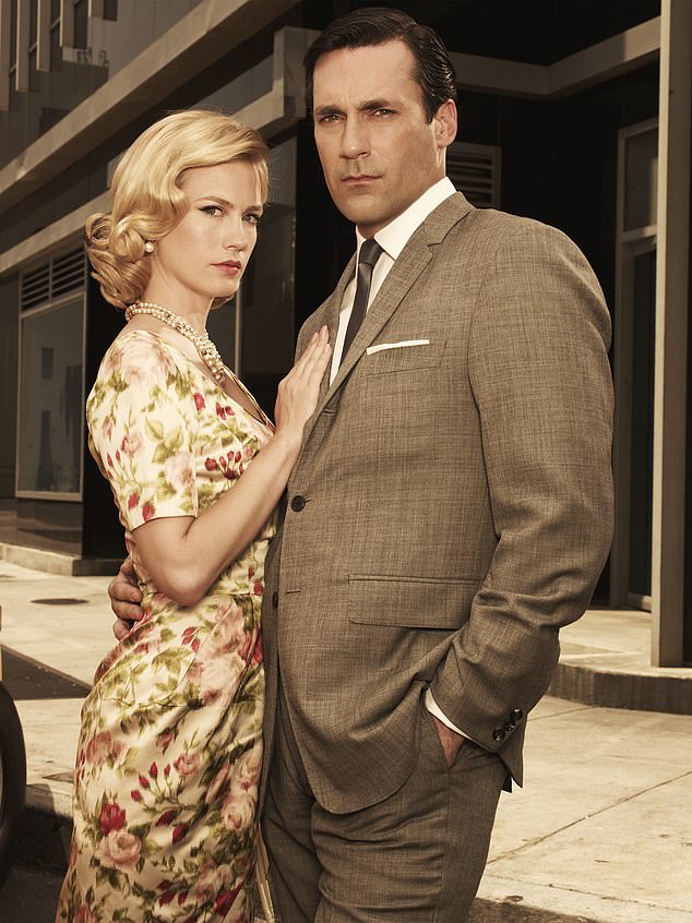 January is known for her role as Betty Draper in the TV series Mad Men. Pictured next to co-star Jon Hamm