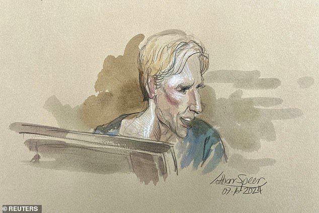 A courtroom sketch shows a slim Routh in a dark prison uniform as he is accused of two crimes