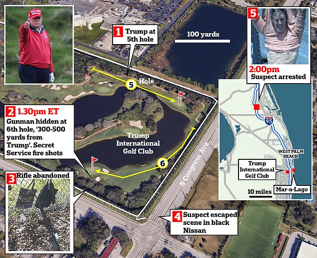 The gunman was standing two holes away from where Trump was golfing Sunday when Secret Service shots were fired in his direction. The hole is the area of ​​the course closest to the road and has the most 