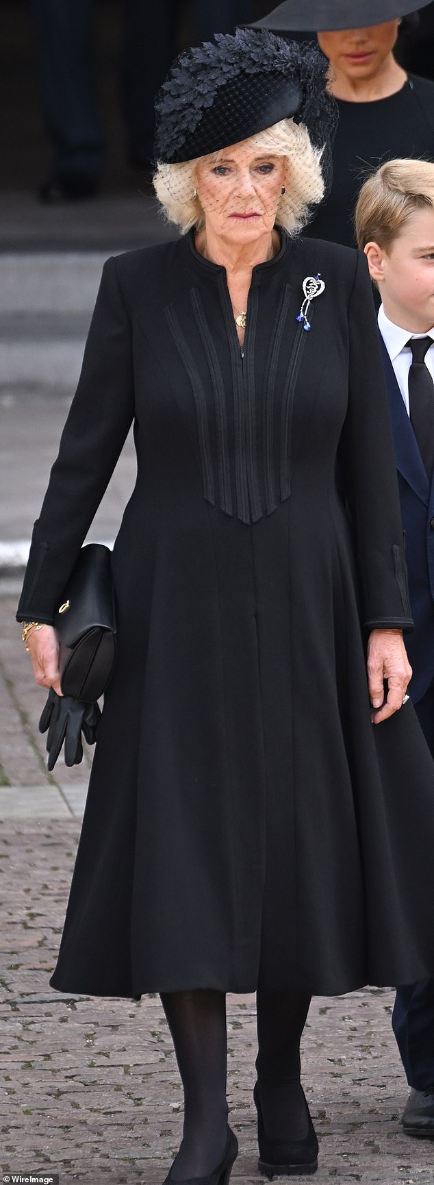 Camilla paid tribute to Elizabeth by wearing the Hesse Diamond Jubilee Brooch, which once belonged to Queen Victoria