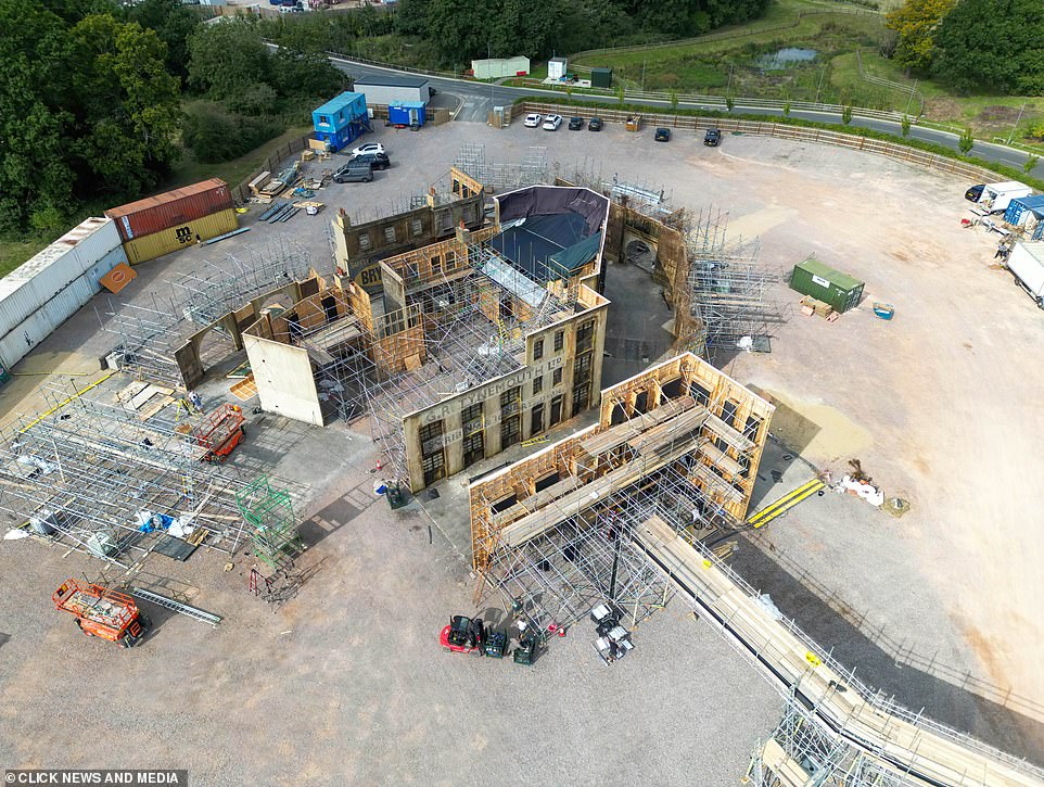 Aerial photographs of the new set show how a life-size replica of the famous Royal Crescent was erected