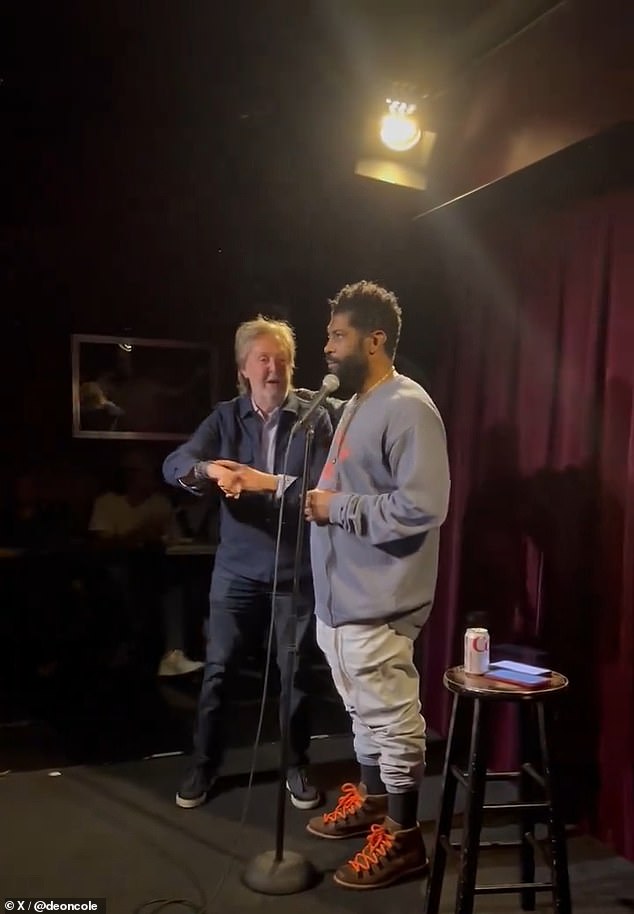 McCartney could be seen sneaking through the crowd during the comedian's introduction, but once the audience got a good look at him on stage, they erupted in cheers