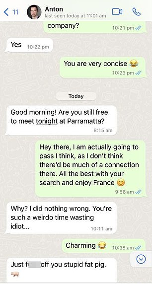 WhatsApp messages between Smolin and a woman who canceled an appointment with him