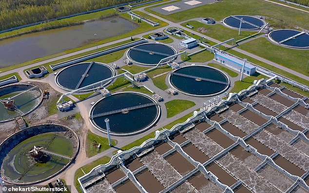 The photo shows a wastewater treatment plant, which cleans wastewater so that it can be safely discharged into the environment.