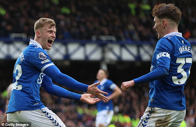 Garner (right) has made 53 Premier League appearances for Everton since 2022, scoring once