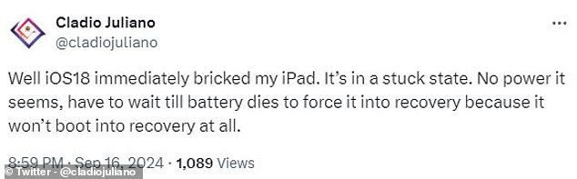 iPad users reported that their iPads immediately shut down or crashed after downloading the update