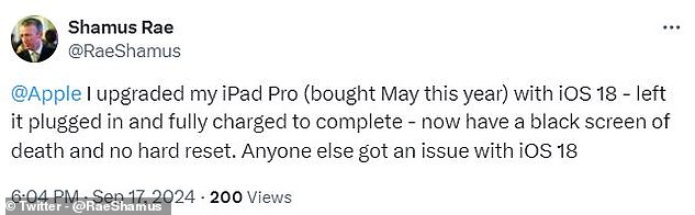 There are indications that the bug could be particularly serious, as affected customers are reporting that their iPads cannot be hard reset or put into recovery mode, which is usually possible even in the event of a failed software update.